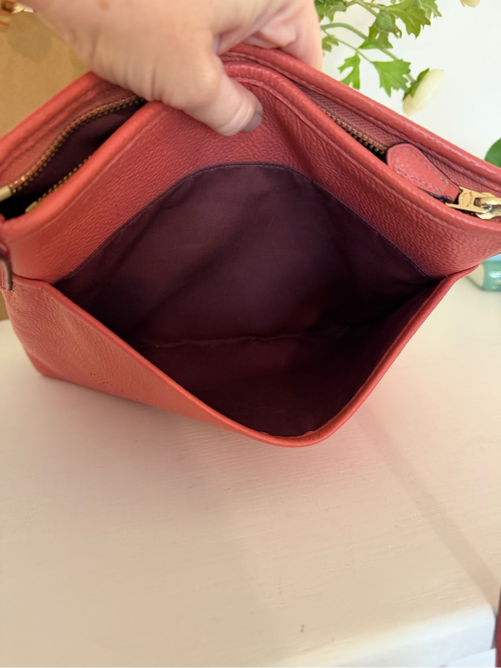 COACH Coral Bright Pink Perforated Logo Pebble Leather Crossbody style 91167 - Picture 11 of 15